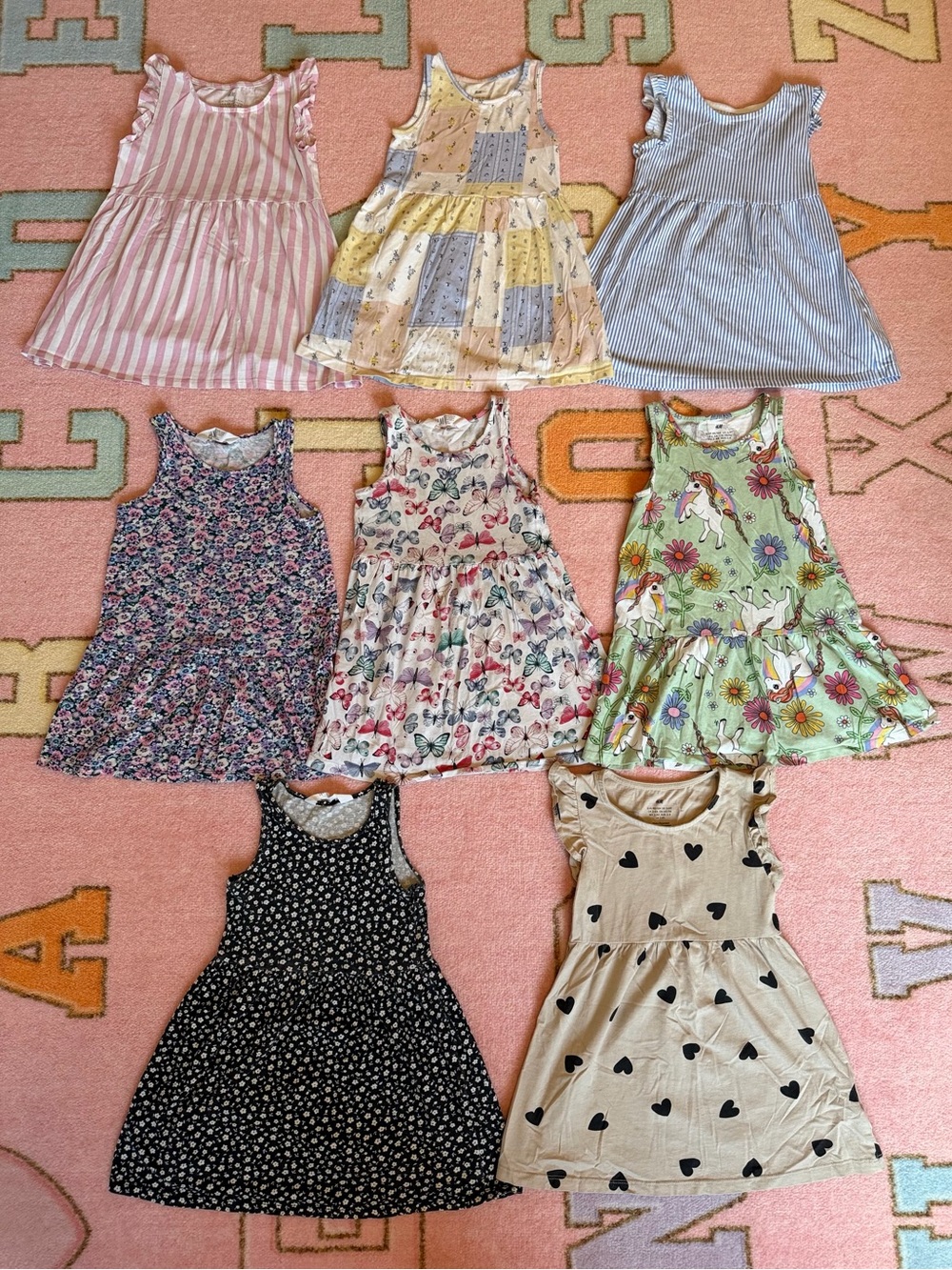 H&M Girls Summer Dress Bundle 8 Pc Size 3/4T Butterfly Unicorn Floral